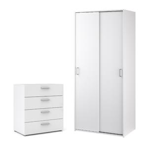 Home Square 2-Piece Set with Space Wardrobe and 4 Drawer Chest in White