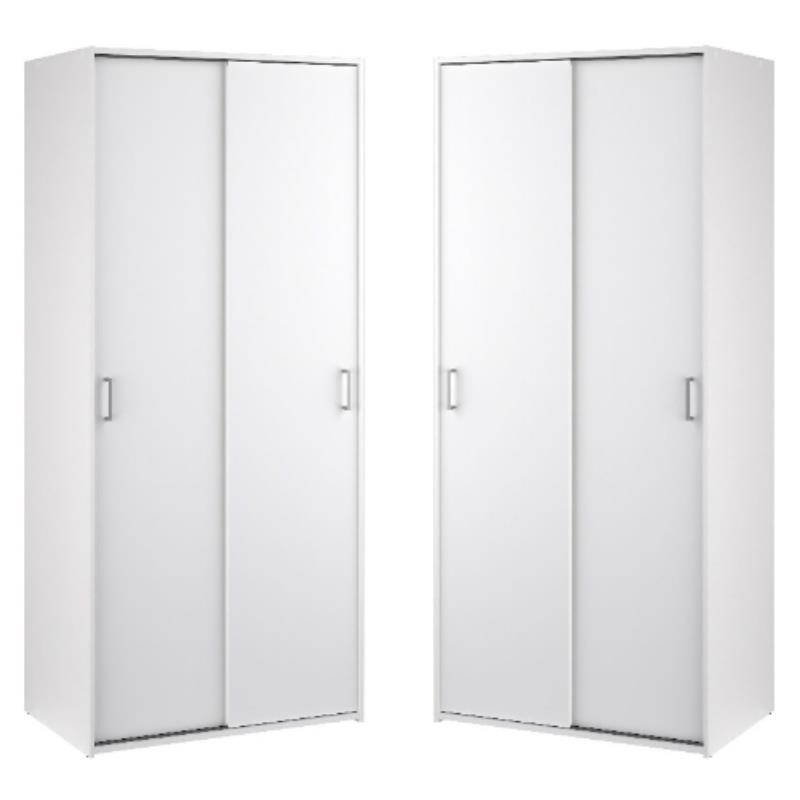 Home Square Space Wardrobe with 2 Sliding Doors in White - Set of 2