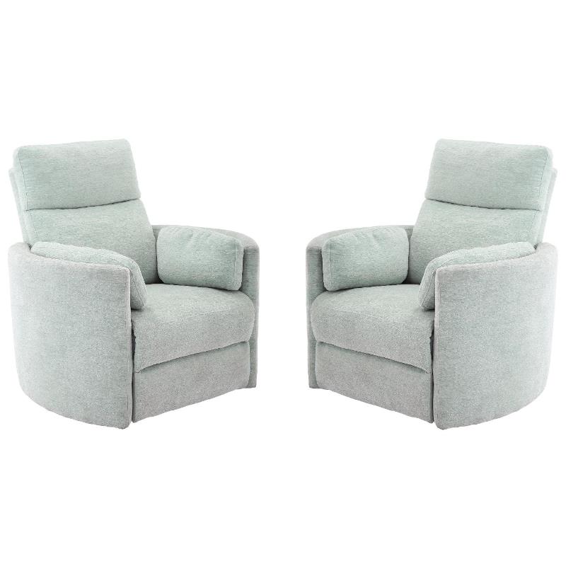 Home Square Polyester Swivel Glider Recliner in Windstream Green - Set of 2