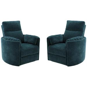 Home Square Polyester Swivel Glider Recliner in Peacock Blue - Set of 2