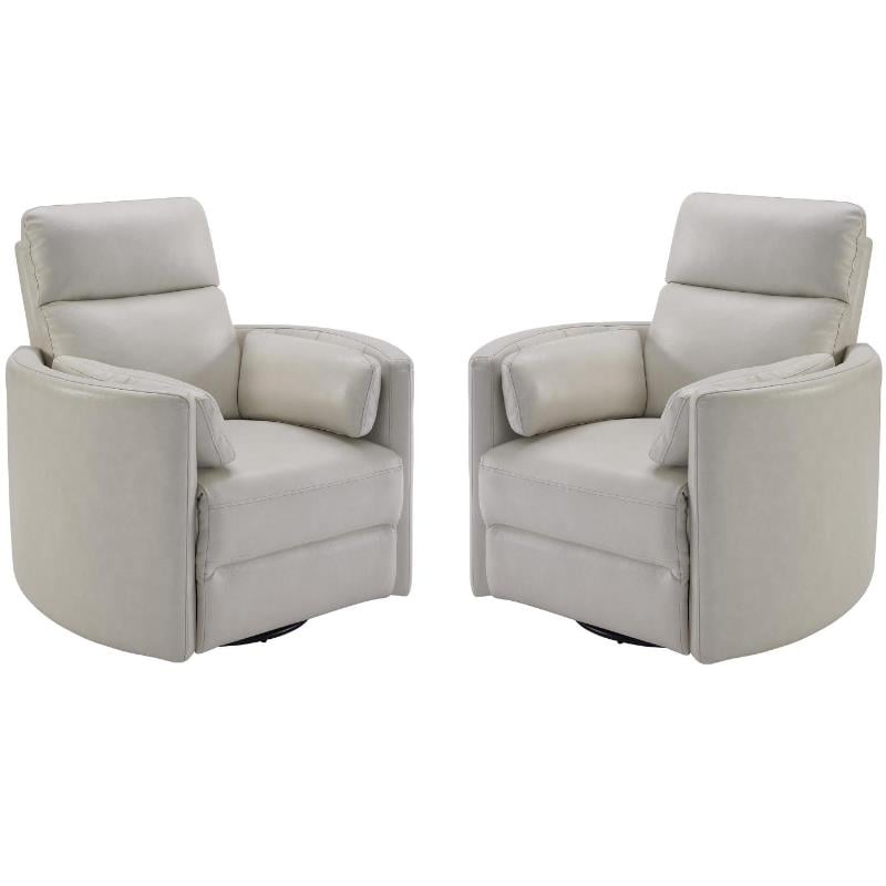 Home Square Leather Cordless Swivel Glider Recliner in Ivory - Set of 2