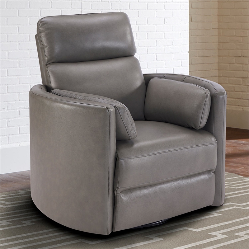Home Square Leather Cordless Swivel Glider Recliner in Gray - Set of 2