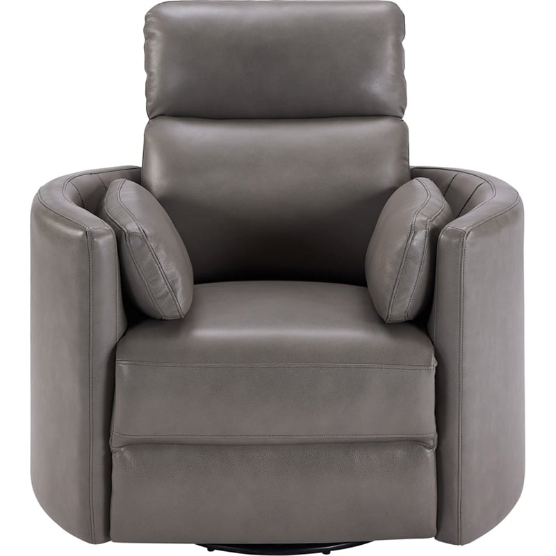 Home Square Leather Cordless Swivel Glider Recliner in Gray - Set of 2