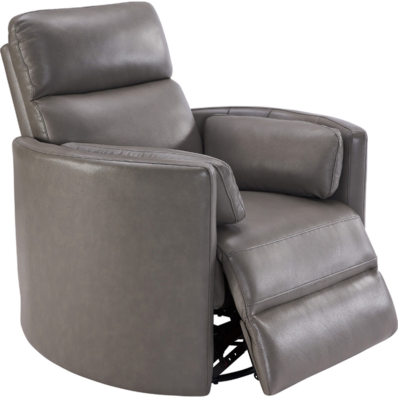 Home Square Leather Cordless Swivel Glider Recliner in Gray - Set of 2
