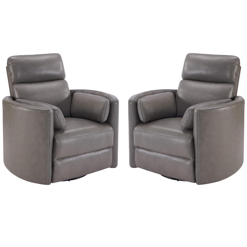Home Square Leather Cordless Swivel Glider Recliner in Gray - Set of 2