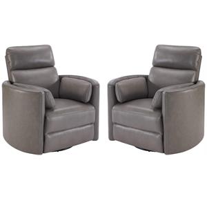 Home Square Leather Cordless Swivel Glider Recliner in Gray - Set of 2