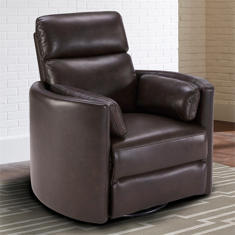 Home Square Leather Cordless Swivel Glider Recliner in Brown - Set of 2
