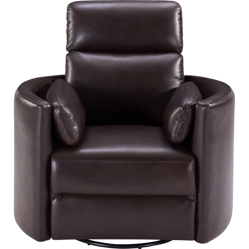 Home Square Leather Cordless Swivel Glider Recliner in Brown - Set of 2