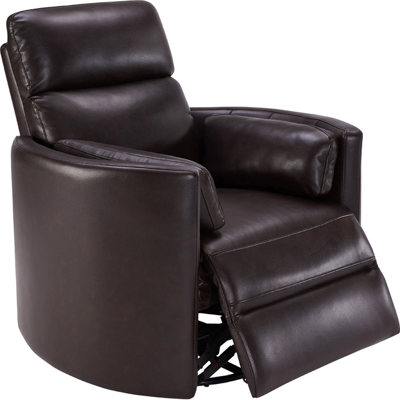 Home Square Leather Cordless Swivel Glider Recliner in Brown - Set of 2