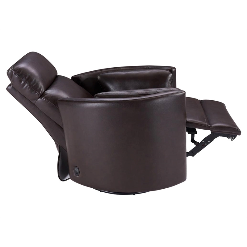 Home Square Leather Cordless Swivel Glider Recliner in Brown - Set of 2