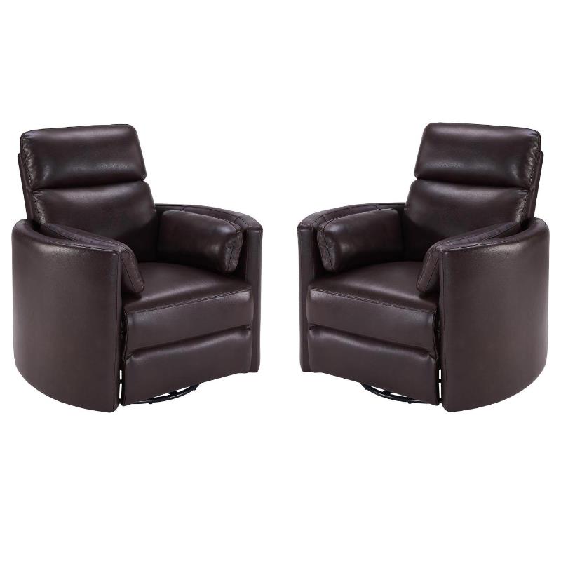Home Square Leather Cordless Swivel Glider Recliner in Brown - Set of 2