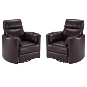 Home Square Leather Cordless Swivel Glider Recliner in Brown - Set of 2