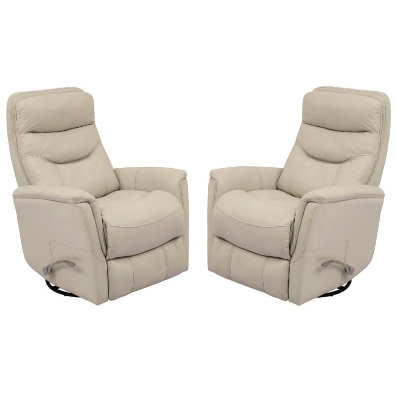 Home Square Leather Manual Swivel Glider Recliner in Ivory - Set of 2