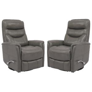 Home Square Leather Manual Swivel Glider Recliner in Ice Gray - Set of 2