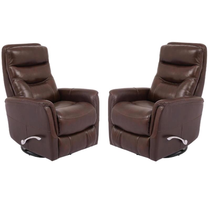 Home Square Leather Manual Swivel Glider Recliner in Chocolate - Set of 2