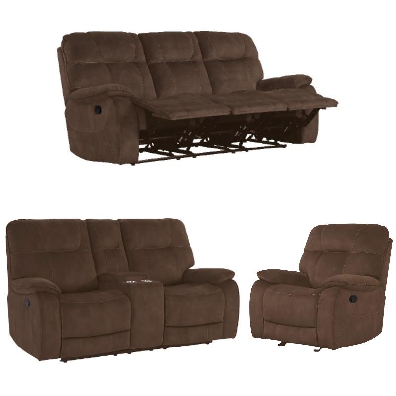 Home Square 3-Piece Set with Recliner & Loveseat & Sofa in Shadow Brown