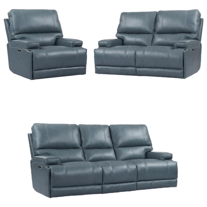 Home Square 3-Piece Set with Power Recliner & Loveseat & Sofa in Blue