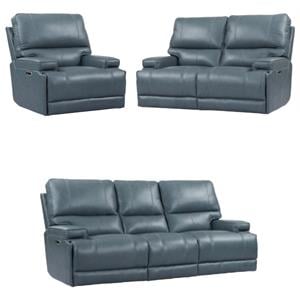 Home Square 3-Piece Set with Power Recliner & Loveseat & Sofa in Blue