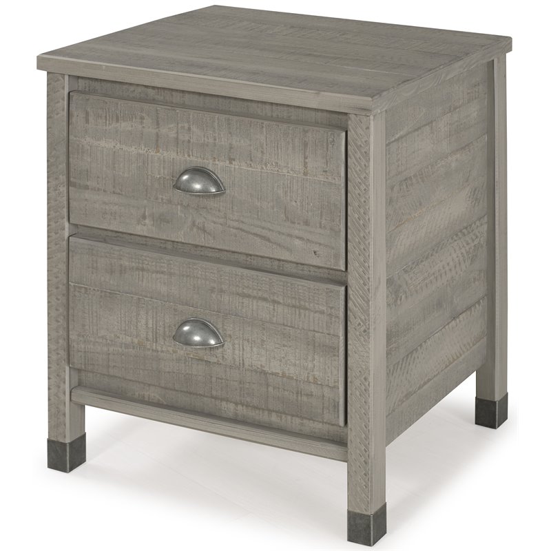 Home Square Solid Wood 2-Drawer Nightstand in Driftwood Gray - Set of 2
