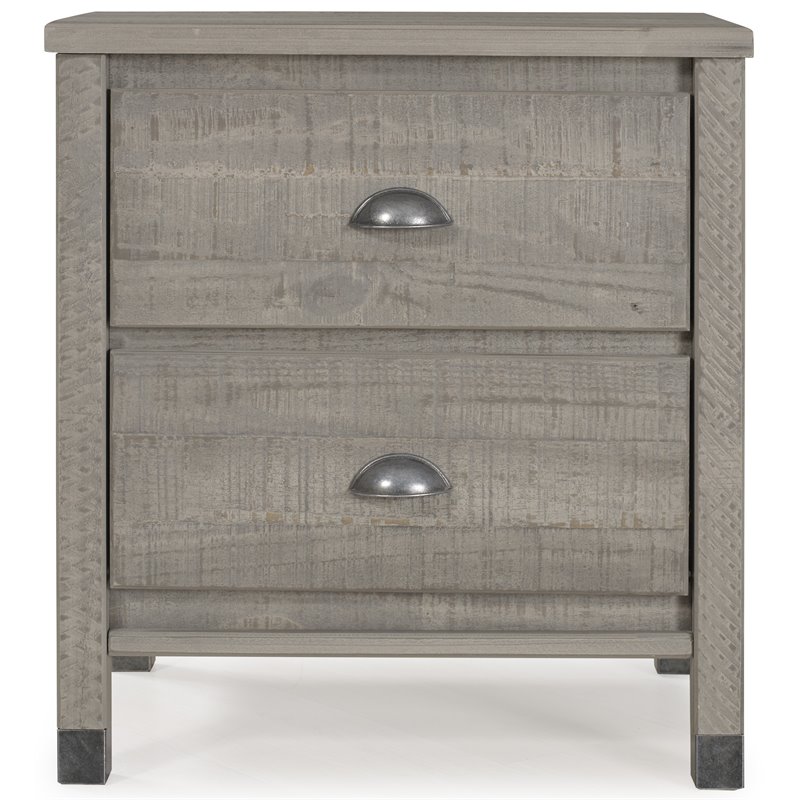 Home Square Solid Wood 2-Drawer Nightstand in Driftwood Gray - Set of 2