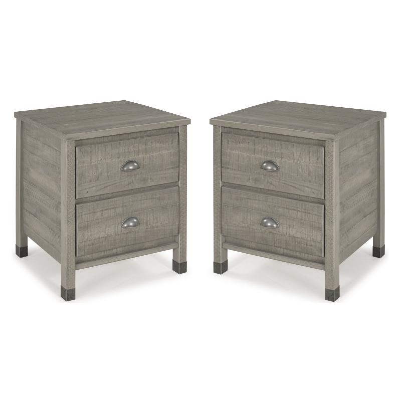 Home Square Solid Wood 2-Drawer Nightstand in Driftwood Gray - Set of 2