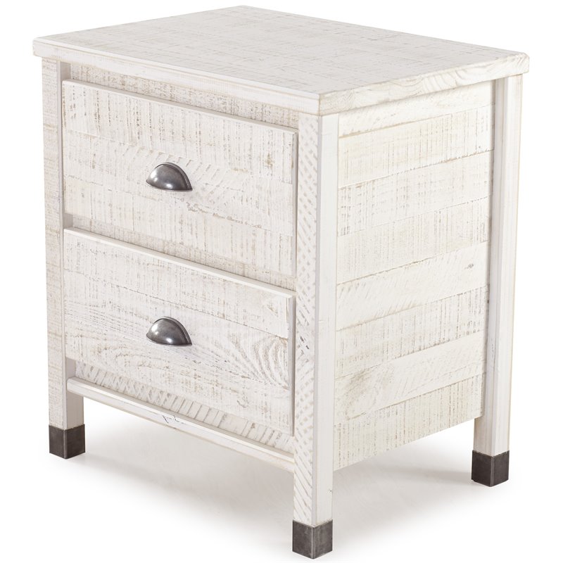 Home Square Solid Wood 2-Drawer Nightstand in Shabby White - Set of 2