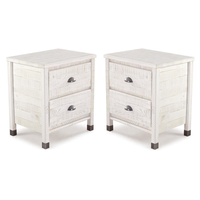 Home Square Solid Wood 2-Drawer Nightstand in Shabby White - Set of 2