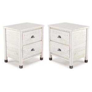 Home Square Solid Wood 2-Drawer Nightstand in Shabby White - Set of 2