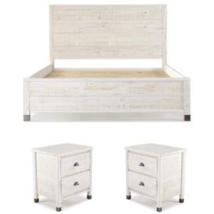 Home Square 3-Piece Set with Queen Platform Bed & 2 Nightstands in Shabby White