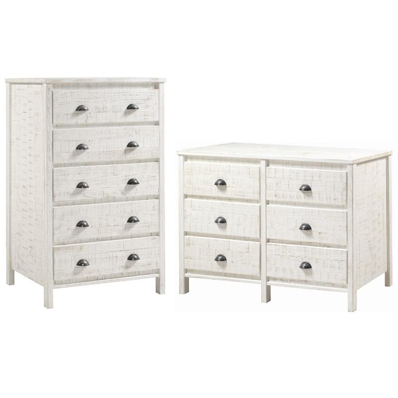 Home Square 2-Piece Set with 5-Drawer Chest & 6-Drawer Dresser in Shabby White