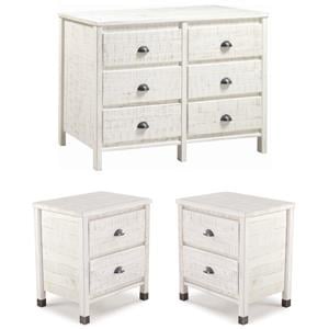 Home Square 3-Piece Set with 2 Nightstands and 6-Drawer Dresser in Shabby White