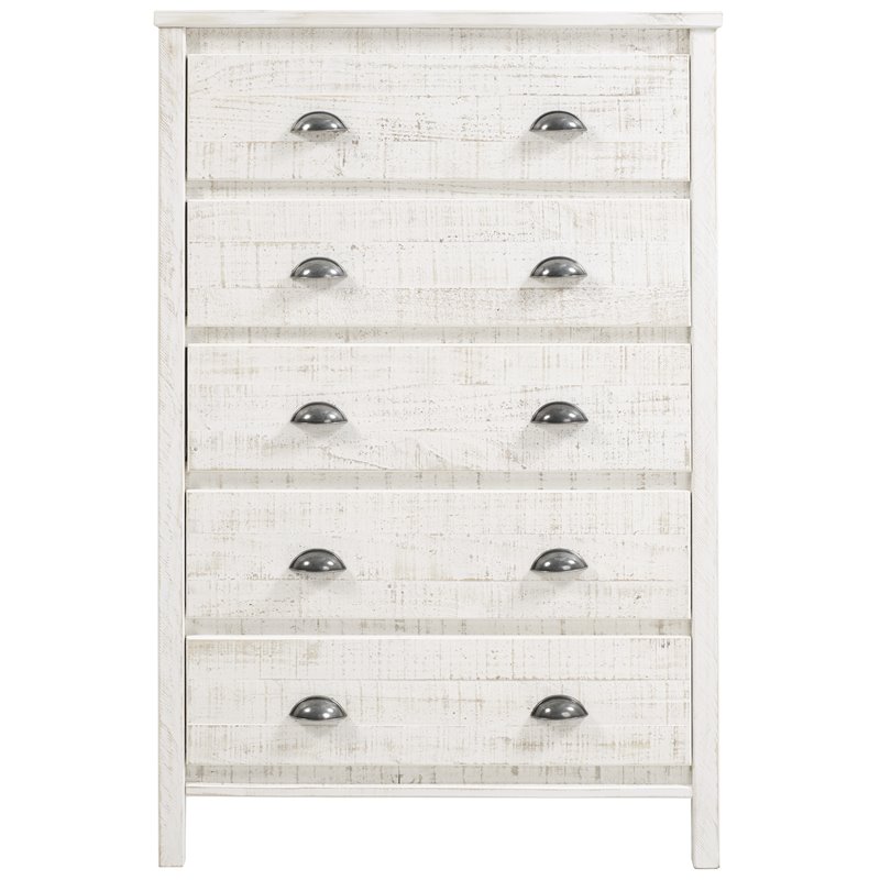 Home Square 3-Piece Set with 2 Nightstands and 5-Drawer Chest in Shabby White