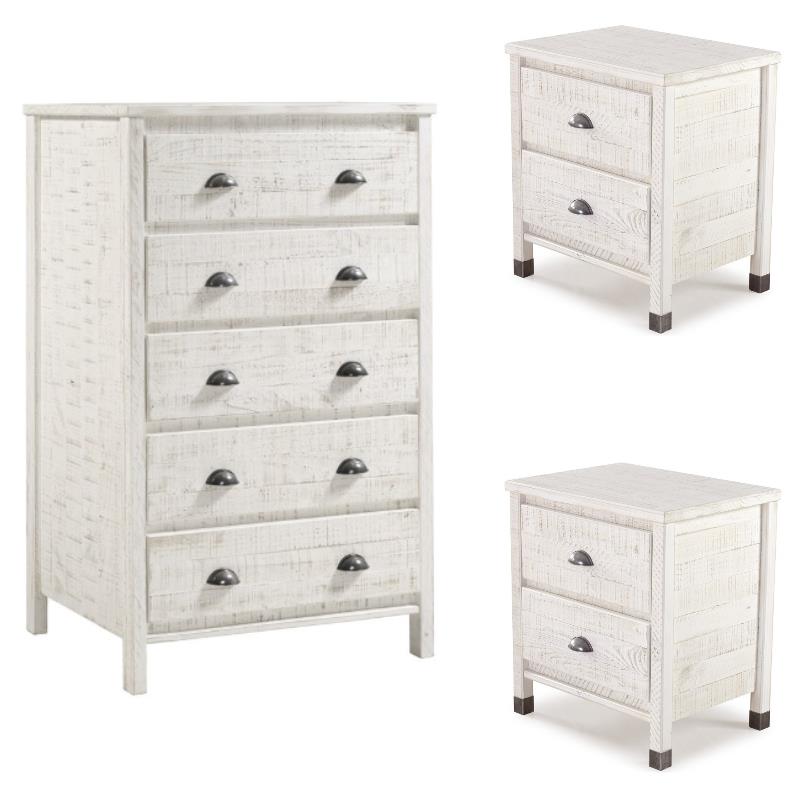 Home Square 3-Piece Set with 2 Nightstands and 5-Drawer Chest in Shabby White
