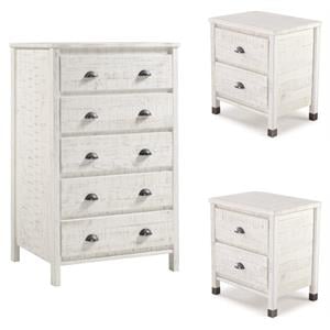 Home Square 3-Piece Set with 2 Nightstands and 5-Drawer Chest in Shabby White