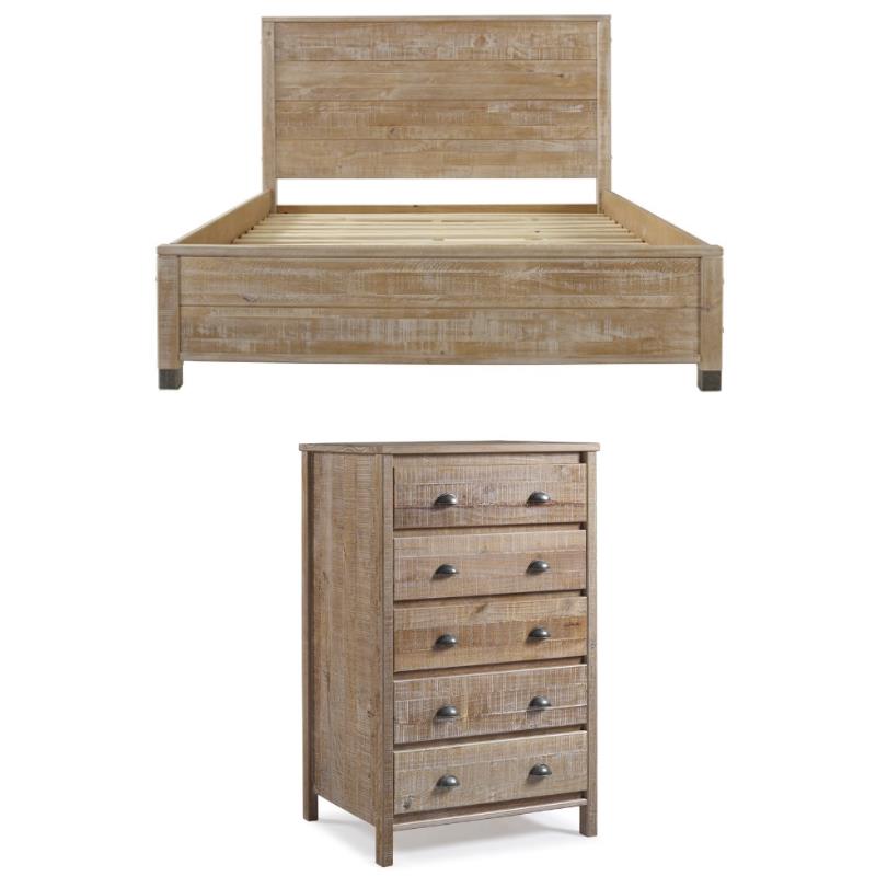 Home Square 2-Piece Set with Queen Platform Bed & 5-Drawer Chest in Barnwood