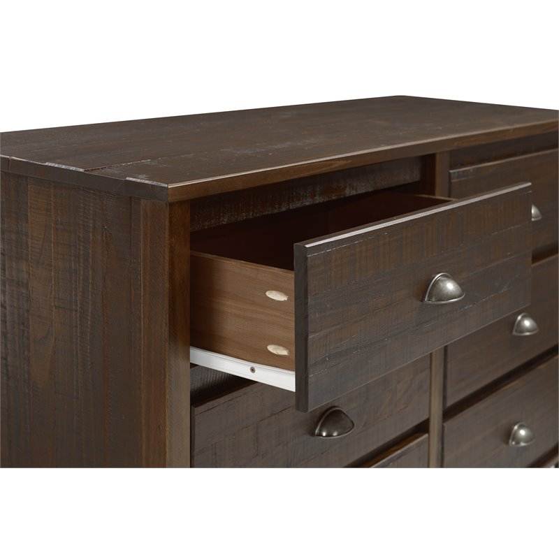 Home Square 3-Piece Set with Queen Bed & Chest & 6-Drawer Dresser in Walnut