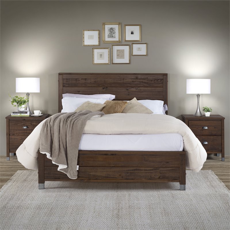 Home Square 3-Piece Set with Queen Bed & Chest & 6-Drawer Dresser in Walnut
