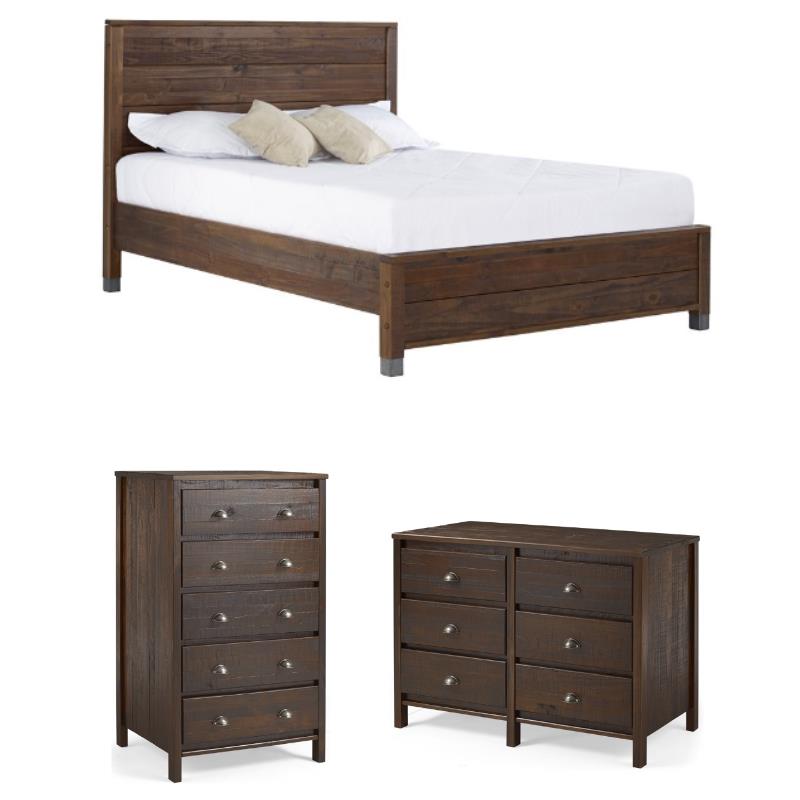 Home Square 3-Piece Set with Queen Bed & Chest & 6-Drawer Dresser in Walnut