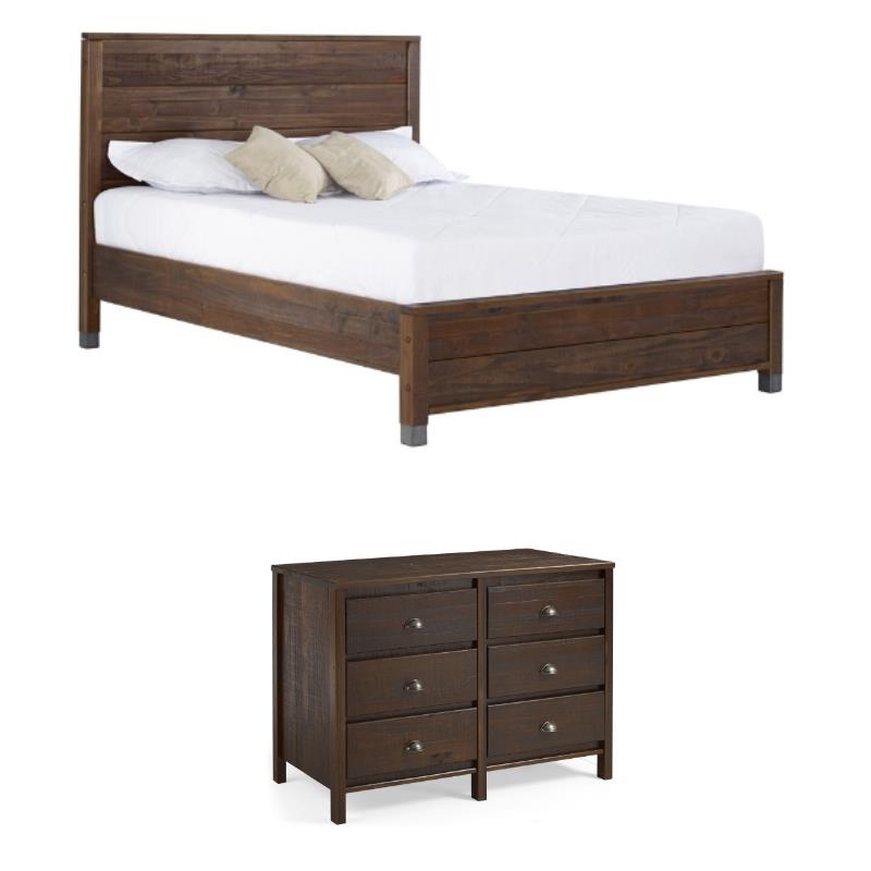 Home Square 2-Piece Set with Queen Platform Bed & 6-Drawer Dresser in Walnut