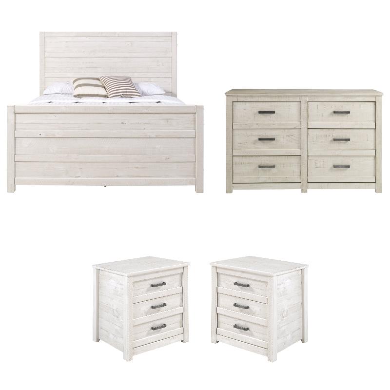 Home Square 4-Piece Set with Queen Bed & 2 Nightstands & Dresser in White