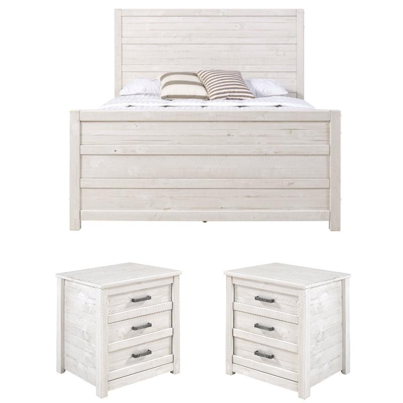 Home Square 3-Piece Set with Queen Bed & 2 Nightstands in Antique White