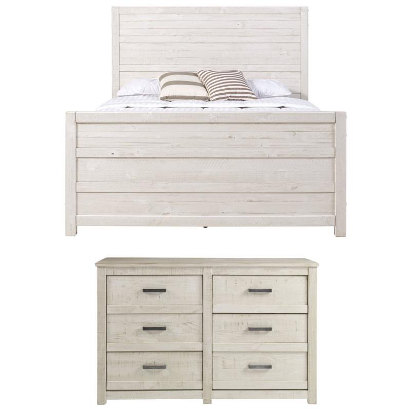 Home Square 2-Piece Set with Queen Bed & 6-Drawer Dresser in White