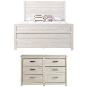 home square 2-piece set with queen bed & 6-drawer dresser in white