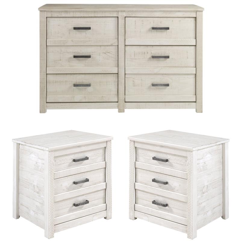 Home Square 3-Piece Set with 2 Nightstands & 6-Drawer Bedroom Dresser