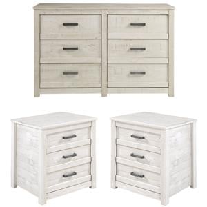 Home Square 3-Piece Set with 2 Nightstands & 6-Drawer Bedroom Dresser