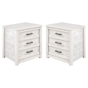 Home Square Solid Wood 3-Drawer Nightstand in Antique White - Set of 2