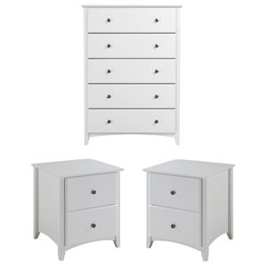 Home Square 3-Piece Set with 2 Nightstands & 5-Drawer Bedroom Chest