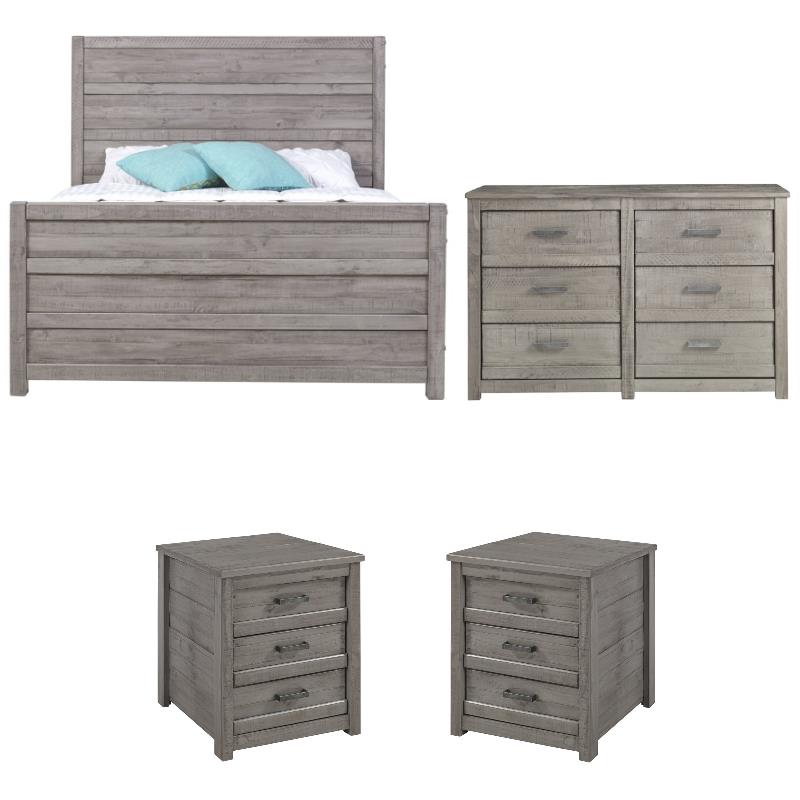 Home Square 4-Piece Set with Queen Bed & 2 Nightstands & Dresser in Gray
