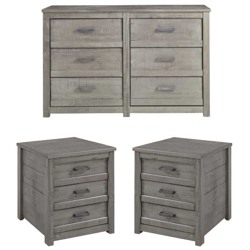 Home Square 3-Piece Set with 2 Nightstands & 6-Drawer Dresser in Antique Gray