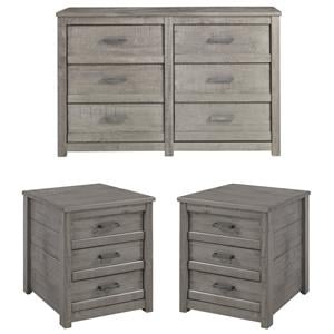 Home Square 3-Piece Set with 2 Nightstands & 6-Drawer Dresser in Antique Gray
